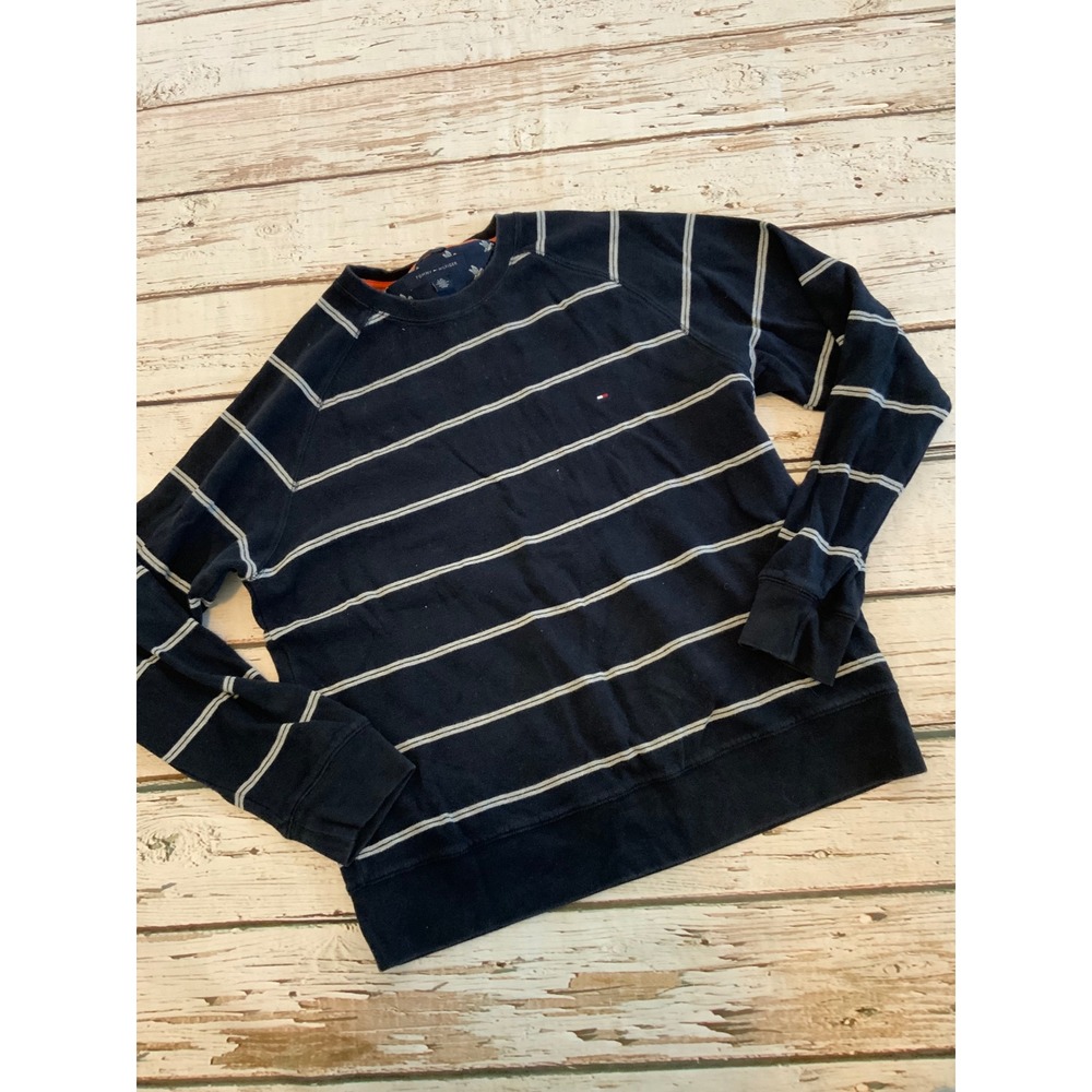Tommy Hilfiger Mens Navy Blue‎ Striped Crewneck Sweatshirt Raglan Large L